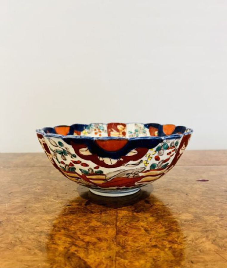 Antique Lovely antique Japanese imari bowl with a scallop shape edge 