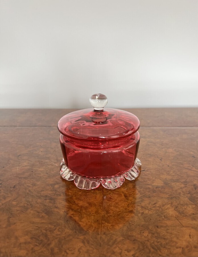 Antique Antique Victorian quality cranberry glass lidded bowl