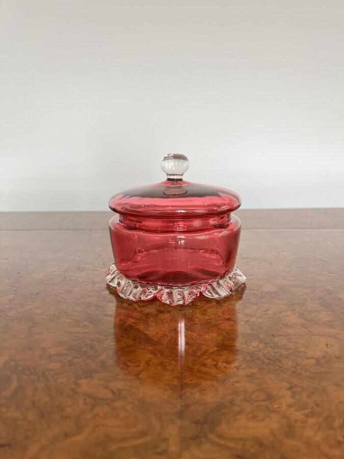 Antique Antique Victorian quality cranberry glass lidded bowl