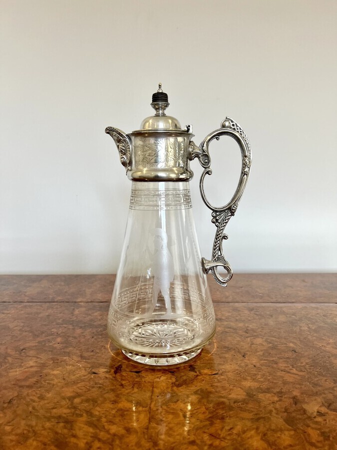 Antique Superb quality antique Victorian glass and silver plated claret jug