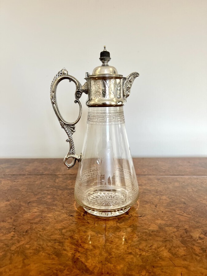 Antique Superb quality antique Victorian glass and silver plated claret jug