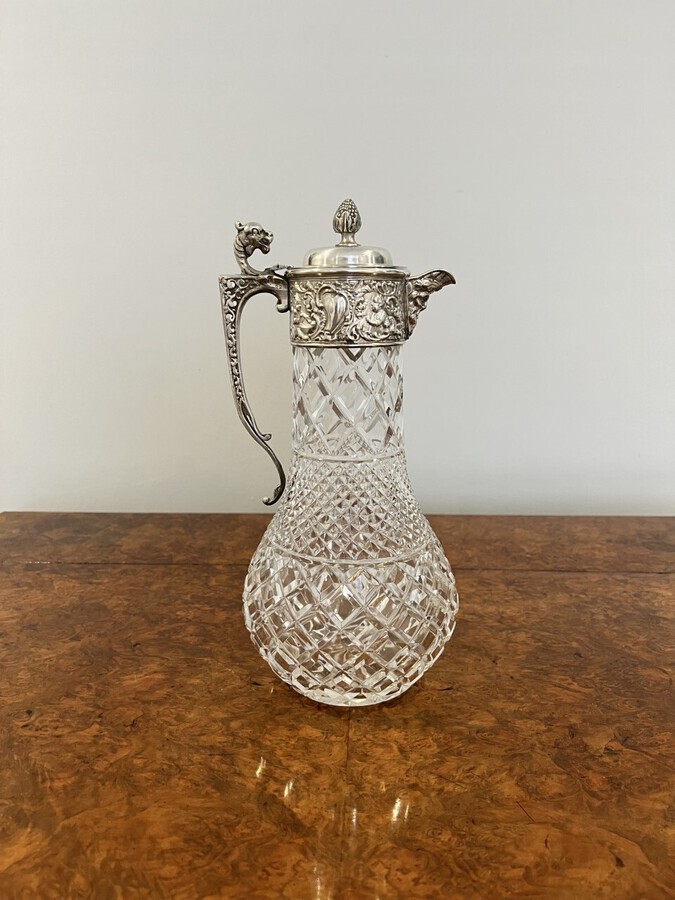 Antique Fantastic quality antique Victorian cut glass and silver plated claret jug 