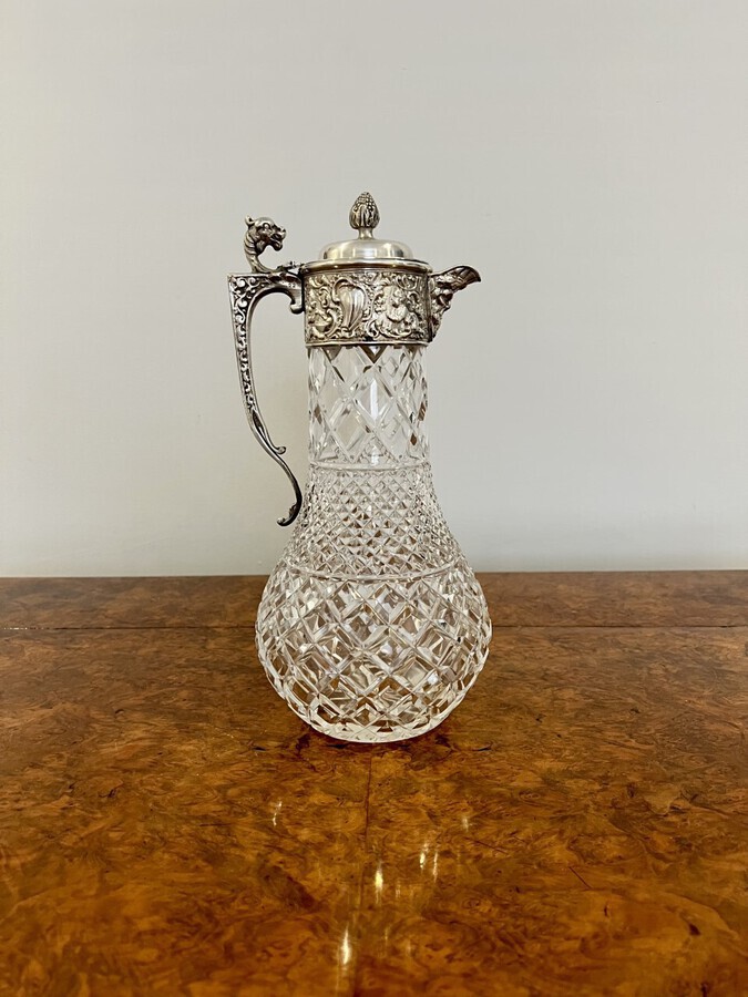 Antique Fantastic quality antique Victorian cut glass and silver plated claret jug 