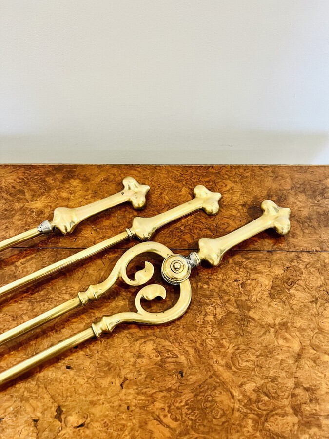Antique Quality antique Victorian brass fire irons and fire dogs