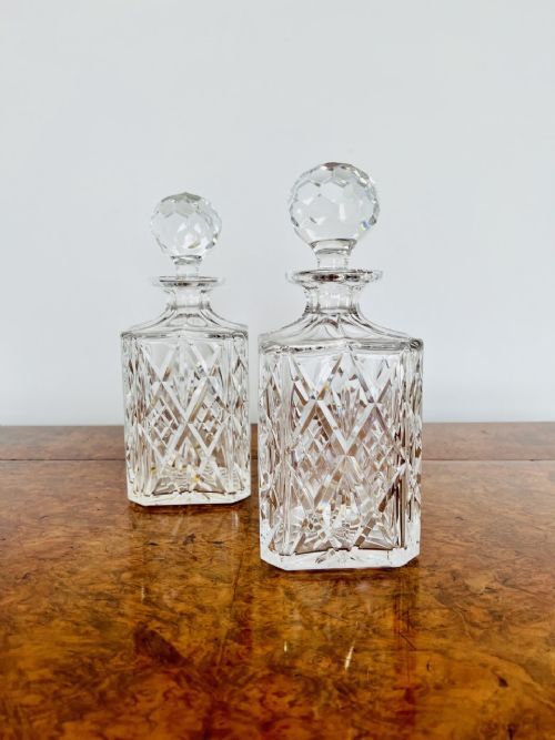 Antique Quality pair of antique Edwardian cut glass decanters 