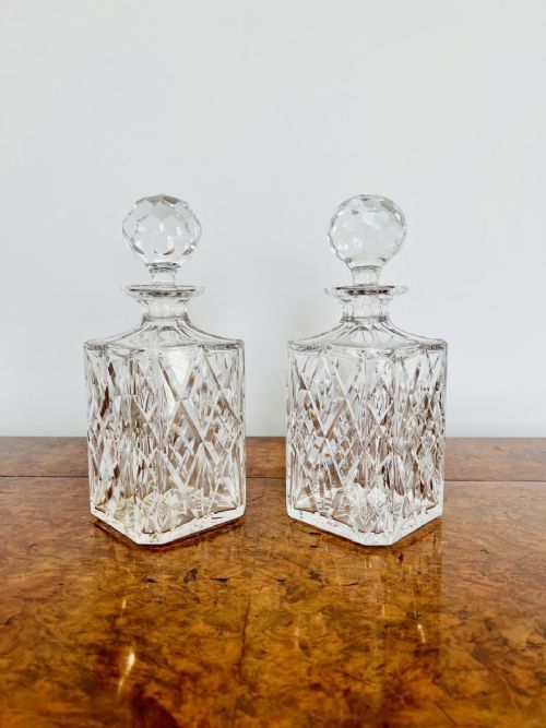 Antique Quality pair of antique Edwardian cut glass decanters 