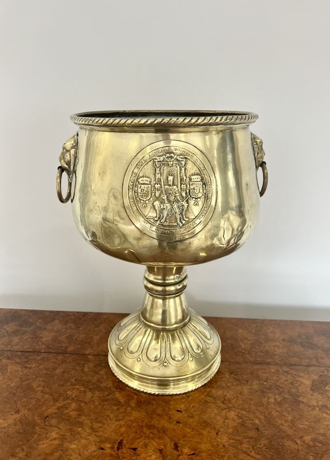 Antique Superb Quality Antique Victorian Brass Champagne Bucket on a Stand