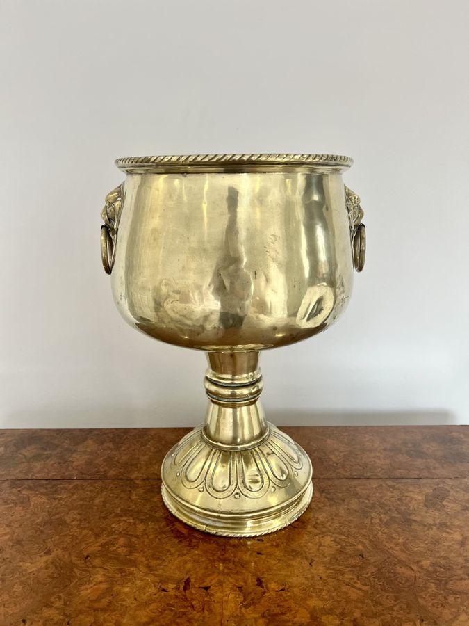 Antique Superb Quality Antique Victorian Brass Champagne Bucket on a Stand