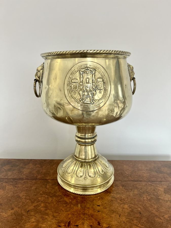 Antique Superb Quality Antique Victorian Brass Champagne Bucket on a Stand