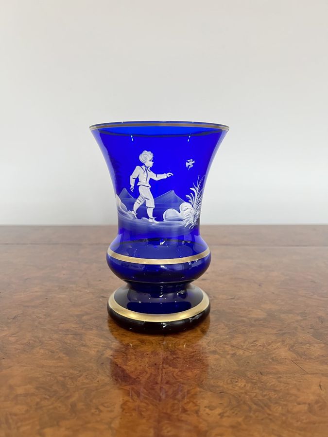 Antique Stunning Quality antique Mary Gregory Blue Glass Vase