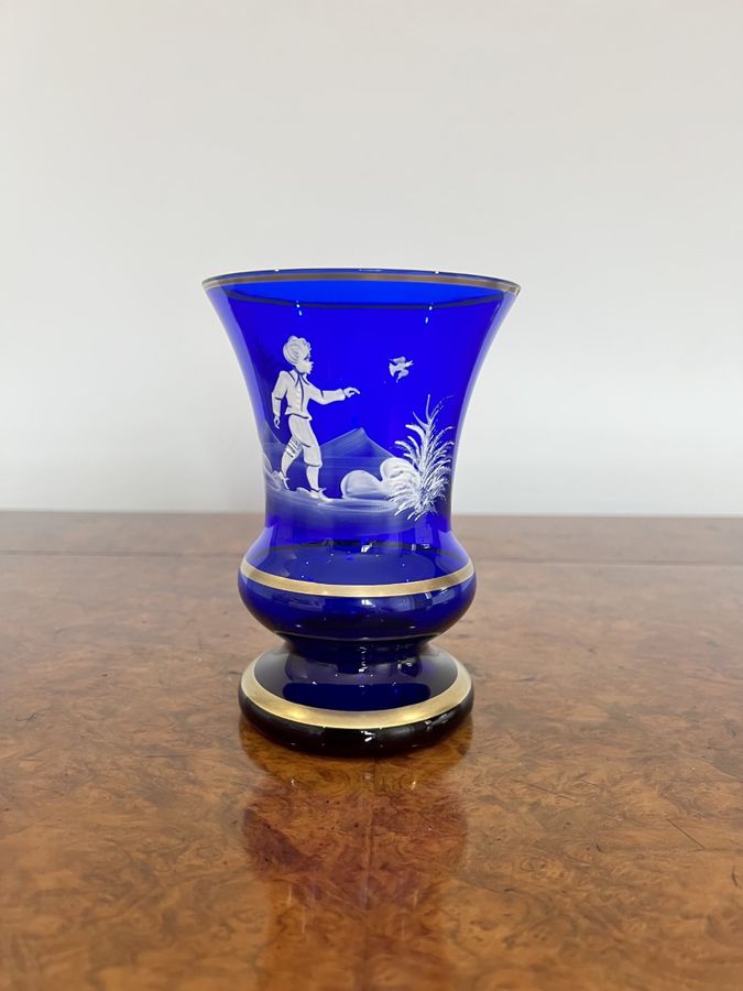 Antique Stunning Quality antique Mary Gregory Blue Glass Vase