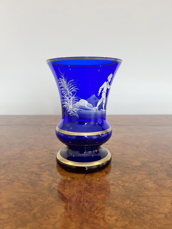 Antique Stunning Quality antique Mary Gregory Blue Glass Vase