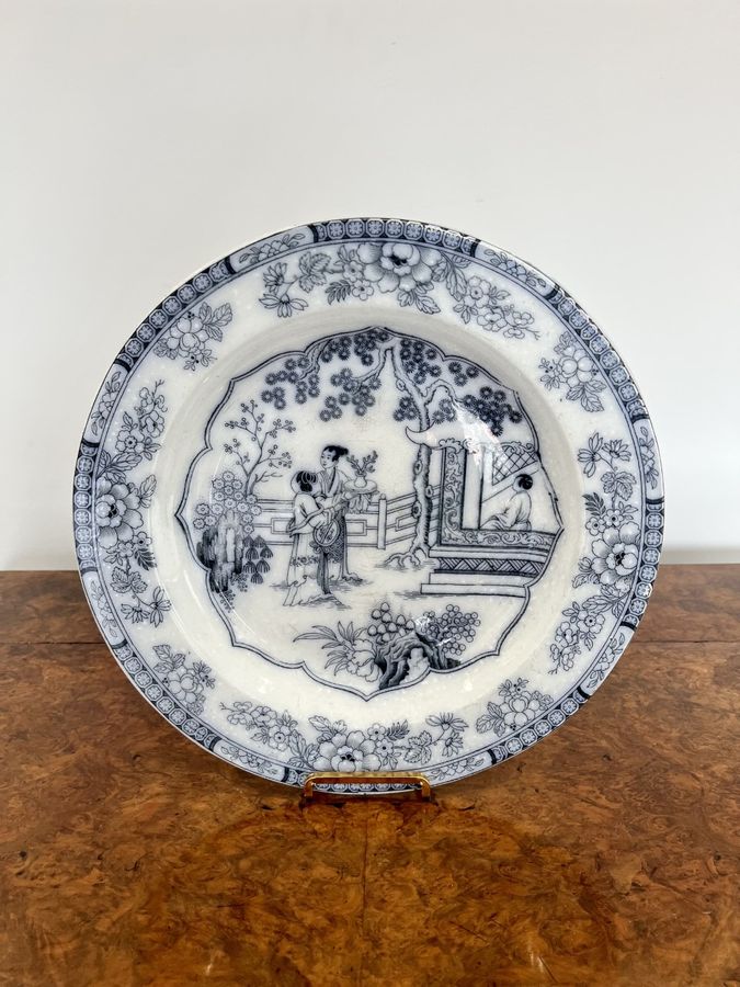 Antique Quality pair of antique Victorian blue and white plates 
