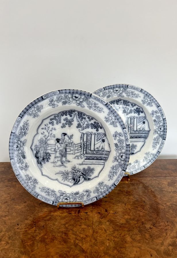 Antique Quality pair of antique Victorian blue and white plates 