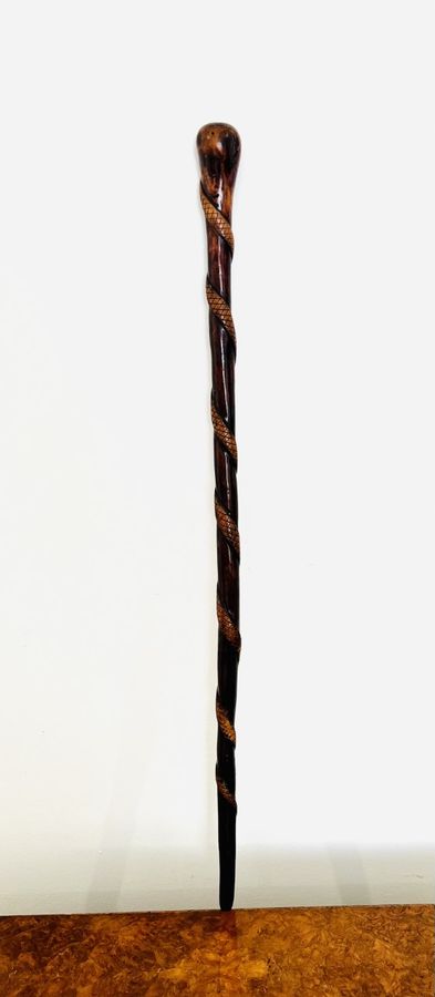 Unusual antique Victorian quality hardwood walking stick