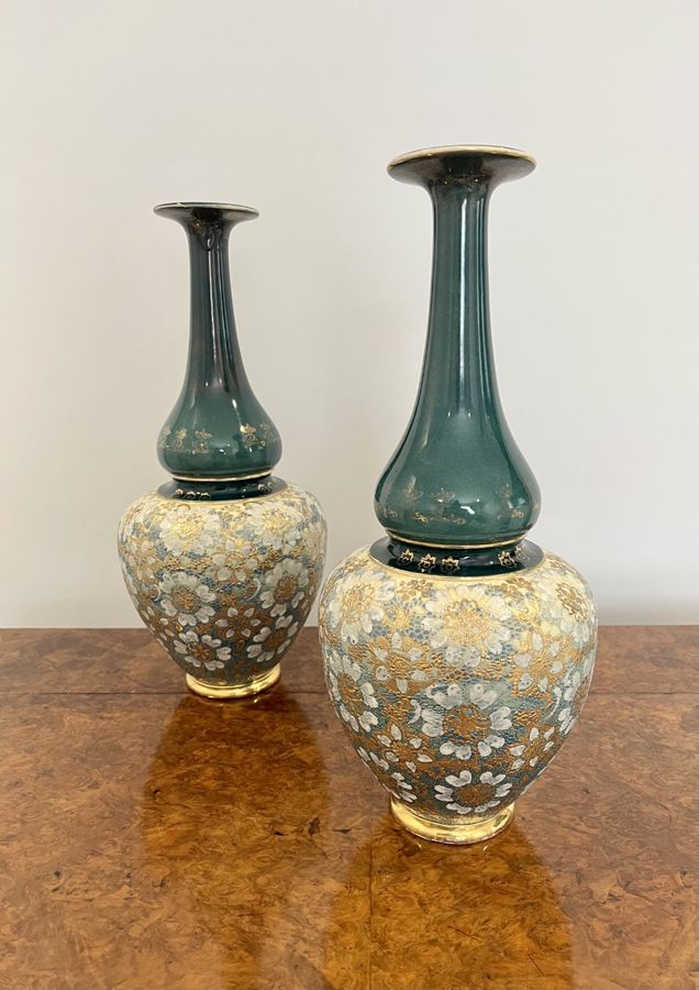Antique Quality pair of antique Victorian large ballister Royal Doulton vases 