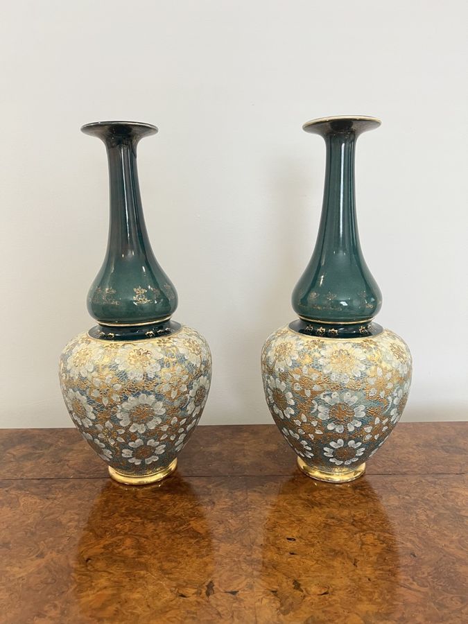 Antique Quality pair of antique Victorian large ballister Royal Doulton vases 