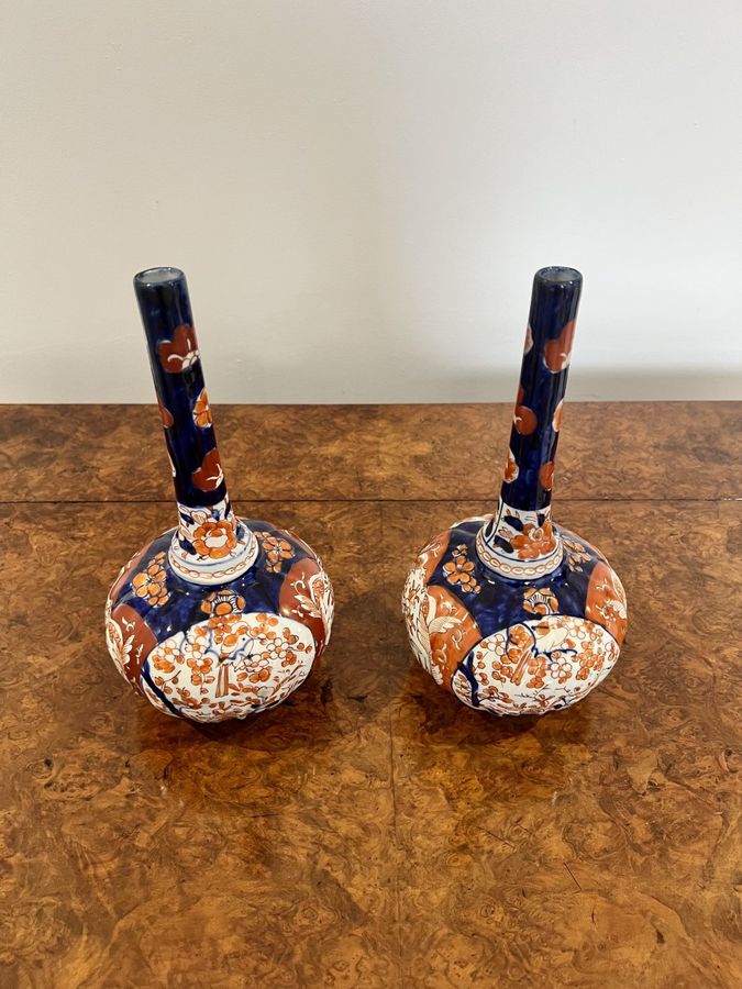 Antique Fine pair of quality antique Japanese imari shaped vases 