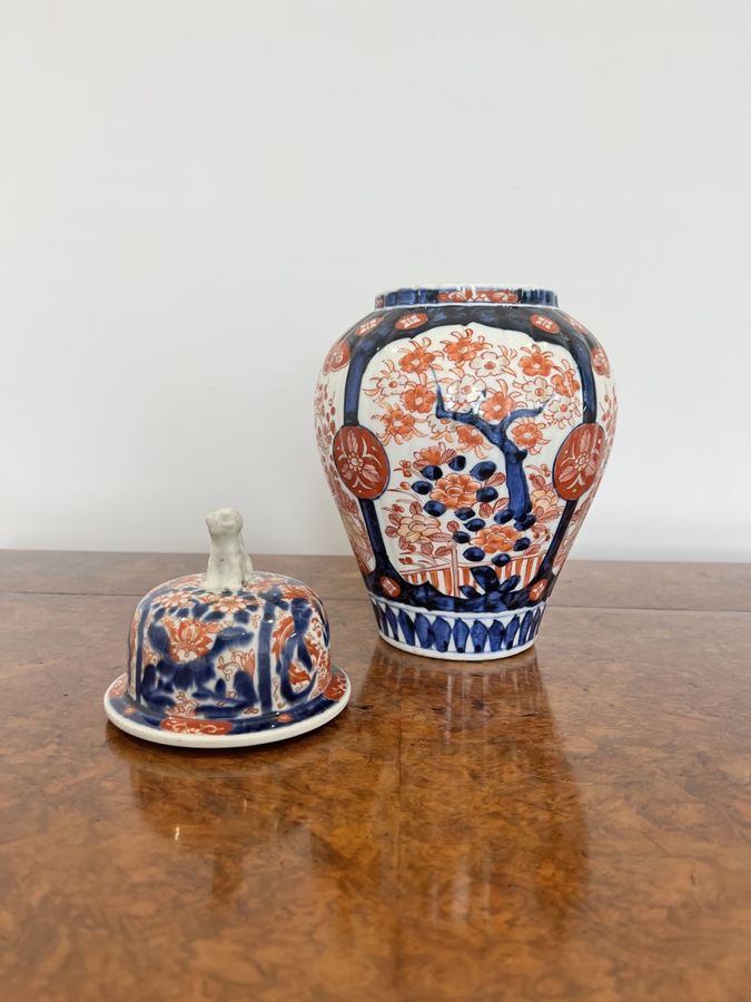 Antique Quality antique Japanese imari shaped lidded vase 