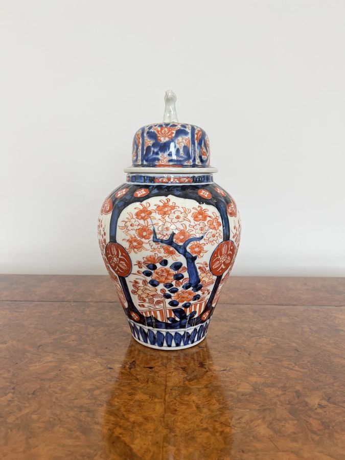 Antique Quality antique Japanese imari shaped lidded vase 