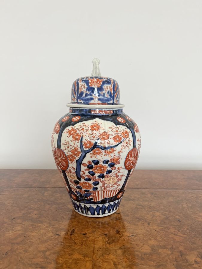 Quality antique Japanese imari shaped lidded vase