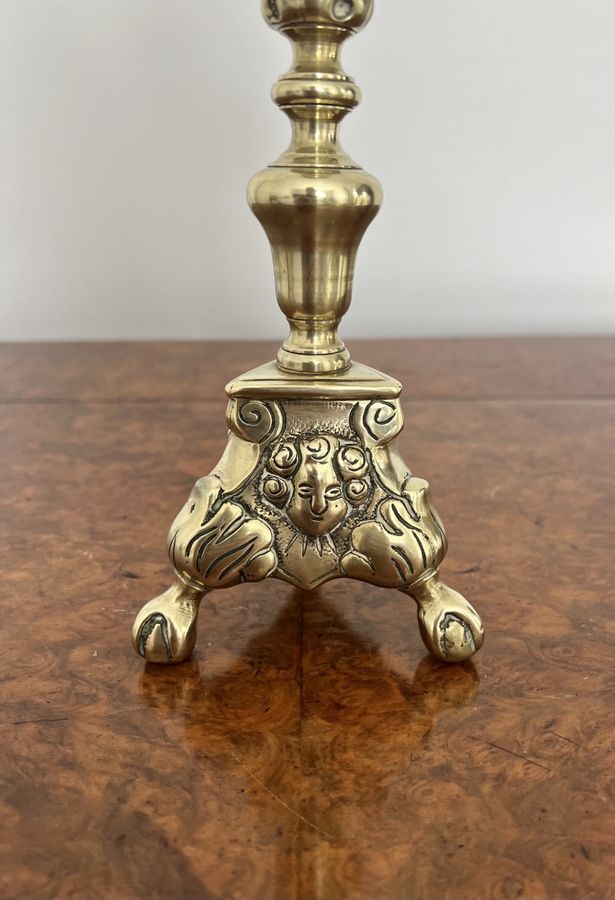 Antique Quality Pair of Unusual Antique Victorian Ornate Brass Pricket Candlestick