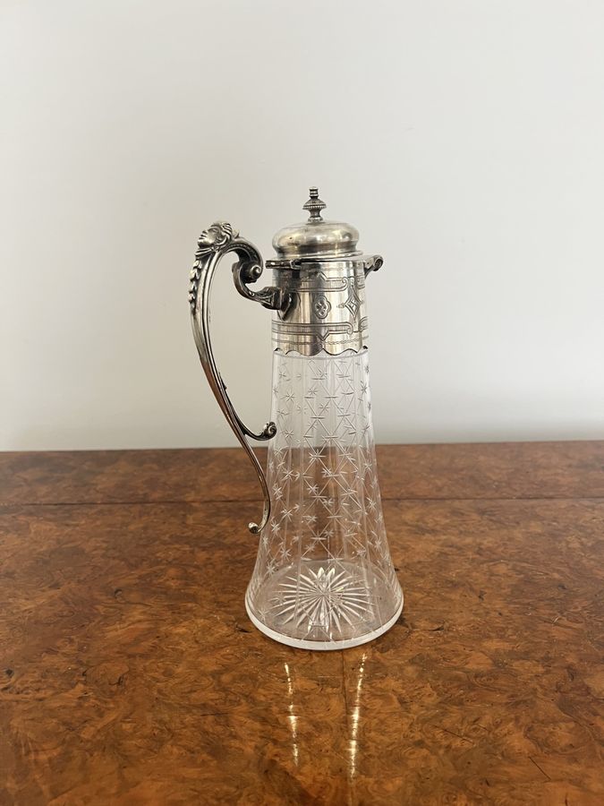 Antique Stunning quality antique Victorian glass and silver plated claret jug 