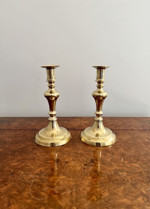 Antique Elegant pair of antique Victorian brass candlesticks 