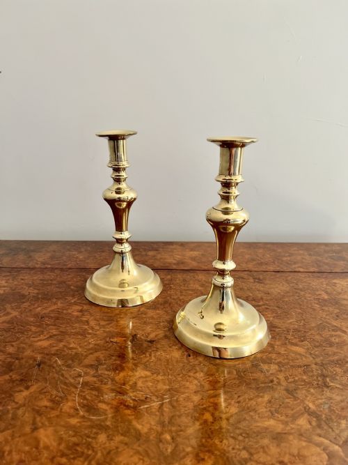 Antique Elegant pair of antique Victorian brass candlesticks 
