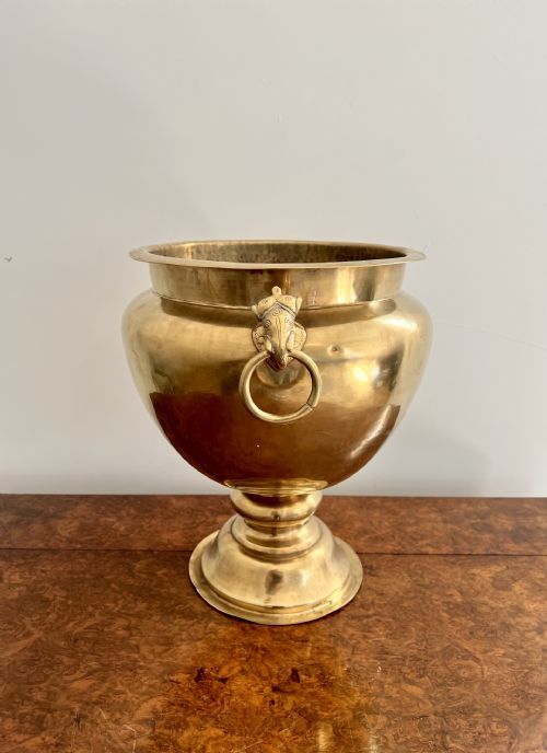 Antique Lovely quality antique Victorian brass champagne bucket on a stand 