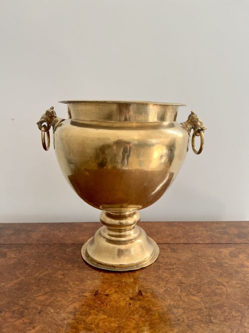 Antique Lovely quality antique Victorian brass champagne bucket on a stand 