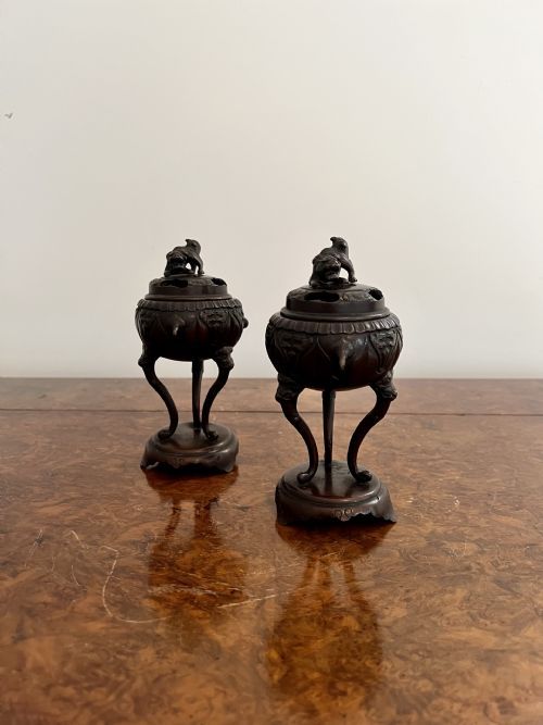 Antique Quality pair of antique Chinese ornate bronze censers