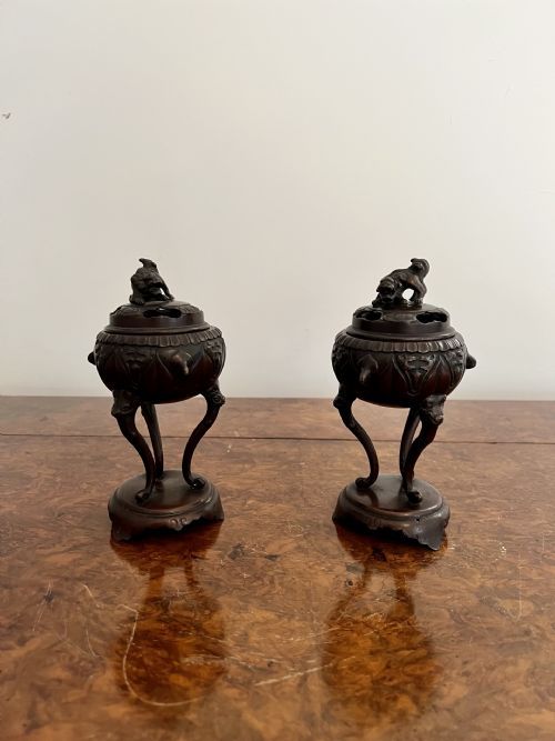 Antique Quality pair of antique Chinese ornate bronze censers