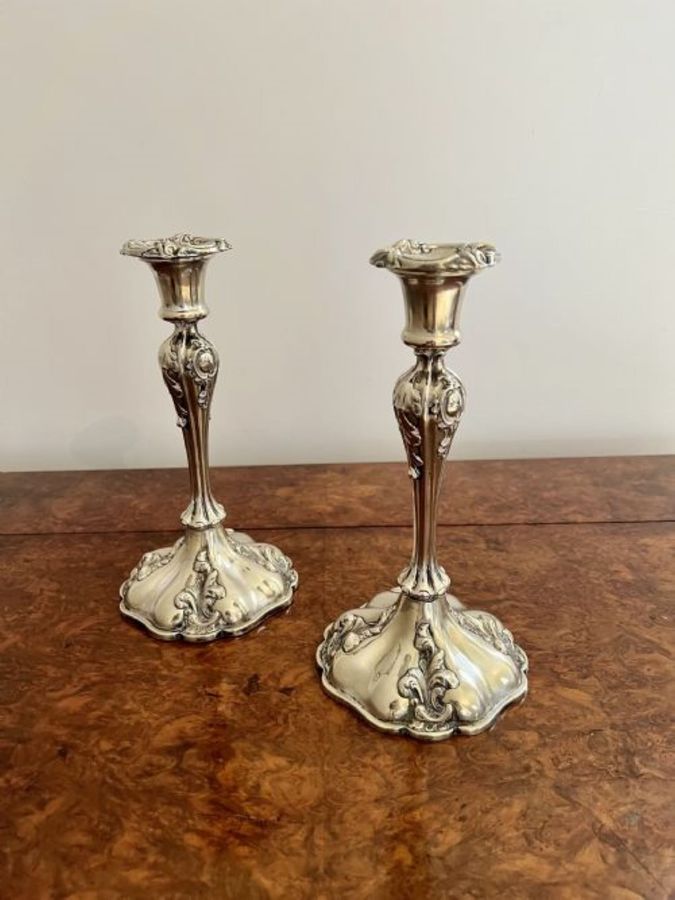 Antique Quality pair of antique silver plated ornate candlesticks 