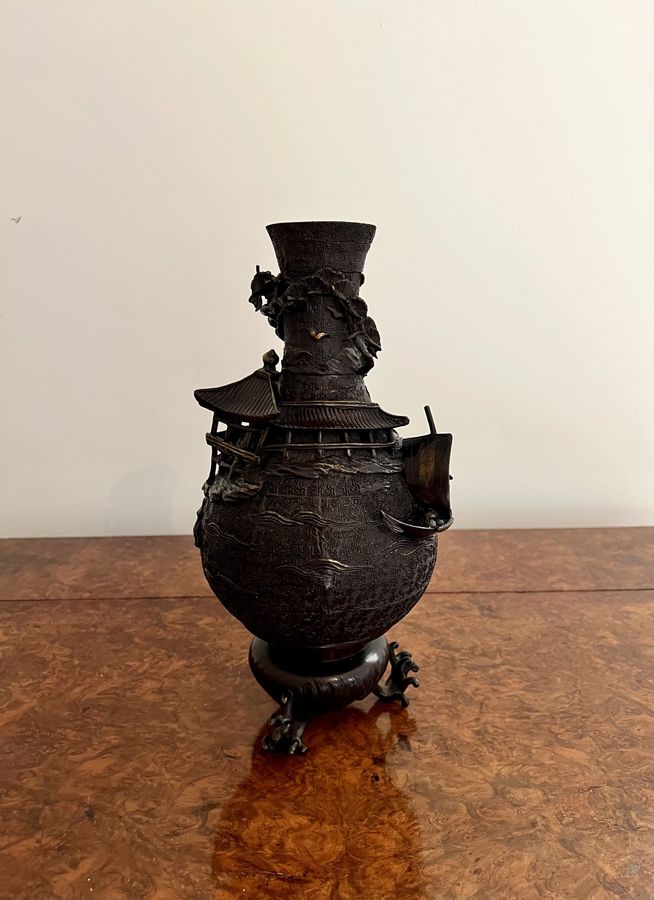 Unusual quality antique Japanese bronze vase