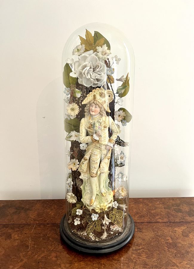Antique Outstanding quality pair of antique Victorian continental figures with the original glass domes 