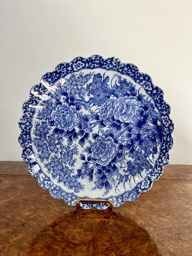 Antique Quality antique Japanese blue and white imari scalloped edge plate 