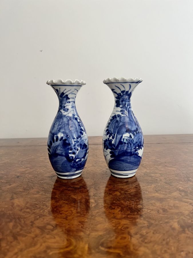 Antique Quality pair of antique Japanese imari blue and white baluster vases 
