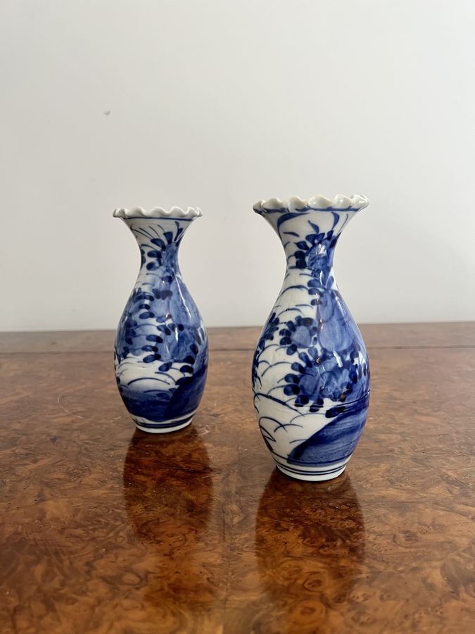 Antique Quality pair of antique Japanese imari blue and white baluster vases 