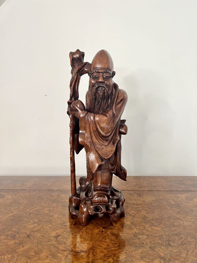 Fine quality large antique Chinese carved hardwood figure