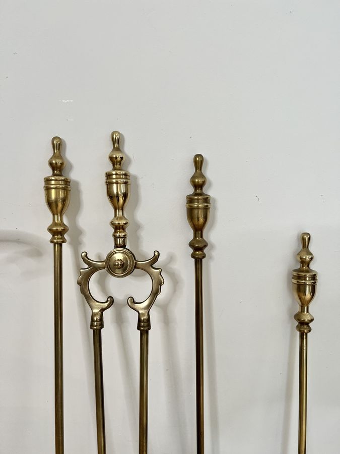 Antique Quality antique Edwardian brass companion set and stand 