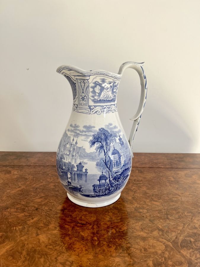 Antique Quality antique Victorian blue and white jug and bowl set 