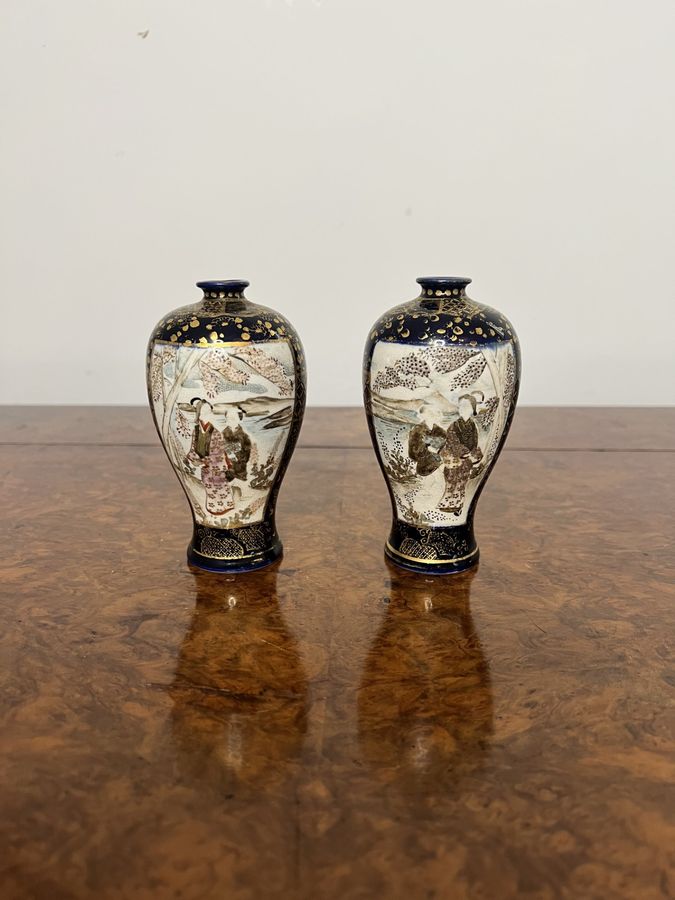 Fantastic quality pair of small antique Japanese satsuma vases