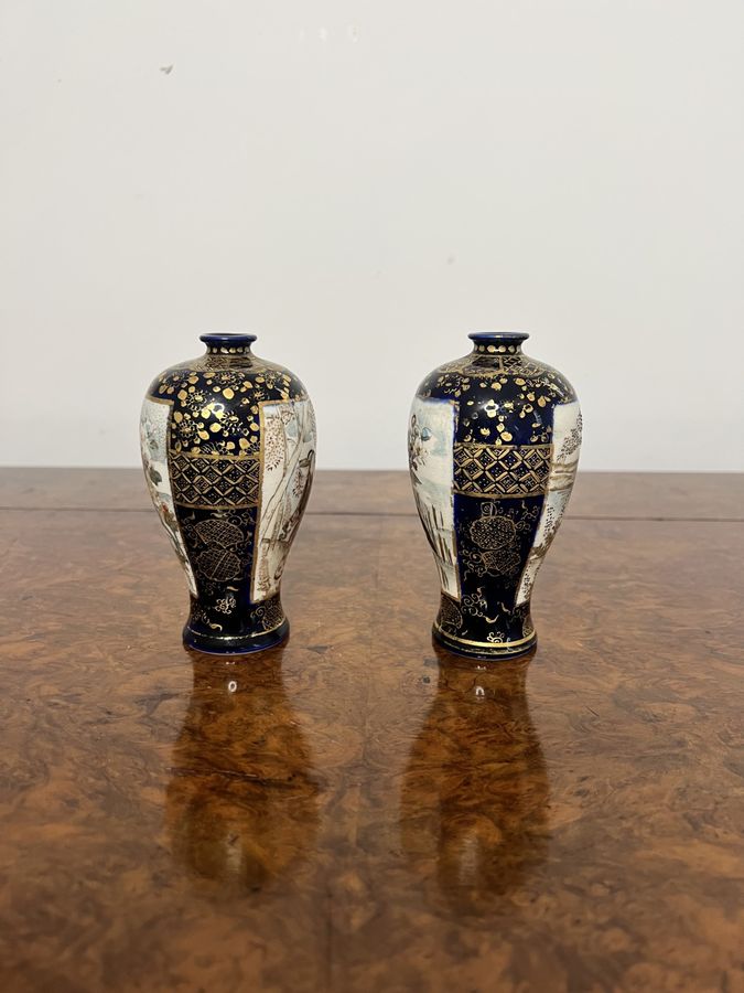 Antique Fantastic quality pair of small antique Japanese satsuma vases 