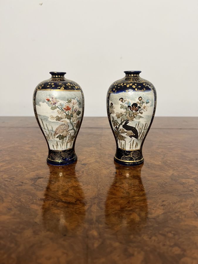 Antique Fantastic quality pair of small antique Japanese satsuma vases 