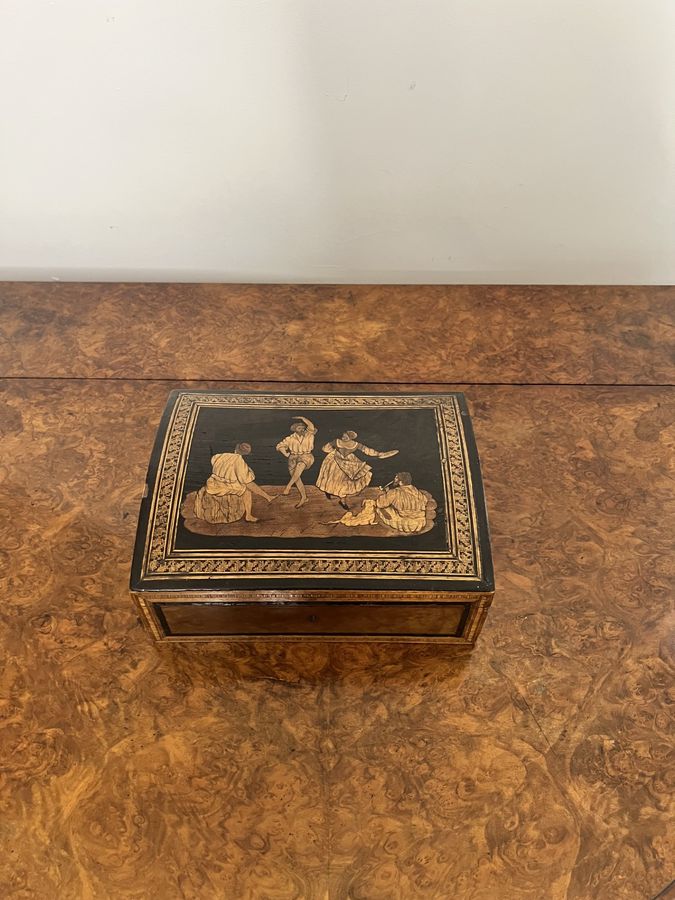 Antique Superb quality antique Victorian walnut marquetry inlaid box 