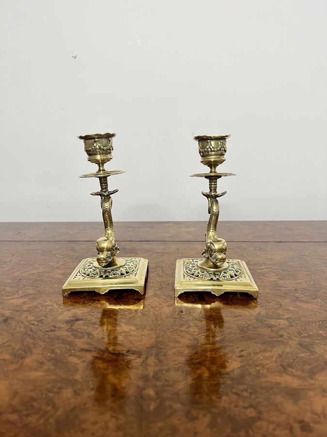 Antique Pair of antique Edwardian quality unusual brass candlesticks 