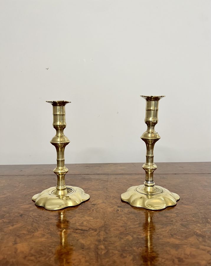Quality pair of antique Queen Ann brass candlesticks