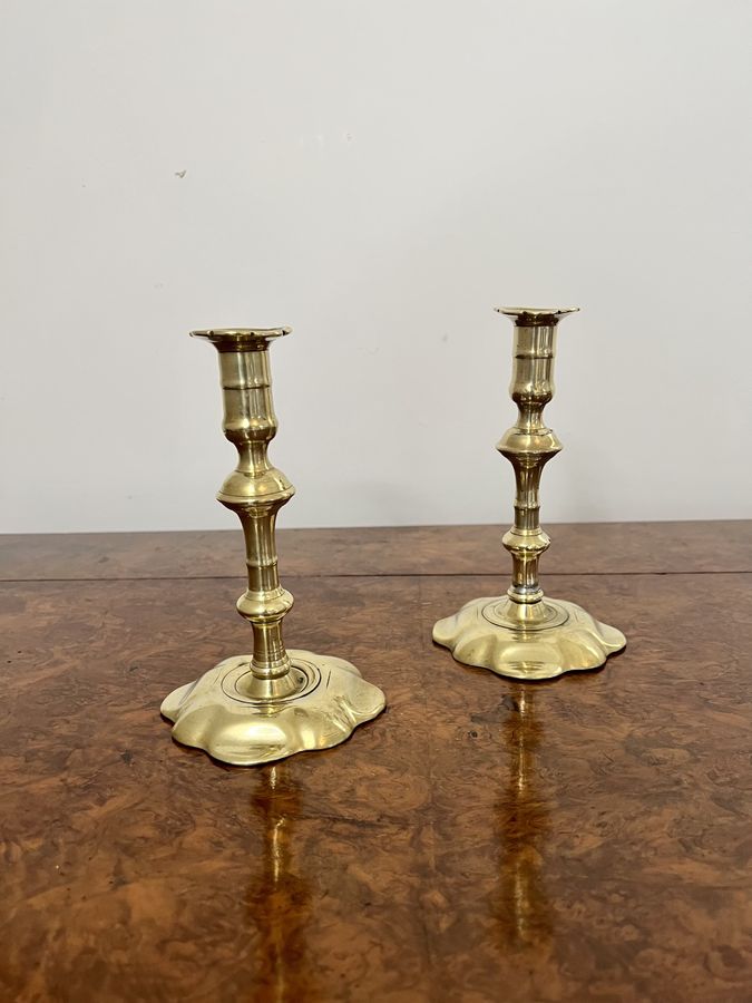 Antique Quality pair of antique Queen Ann brass candlesticks