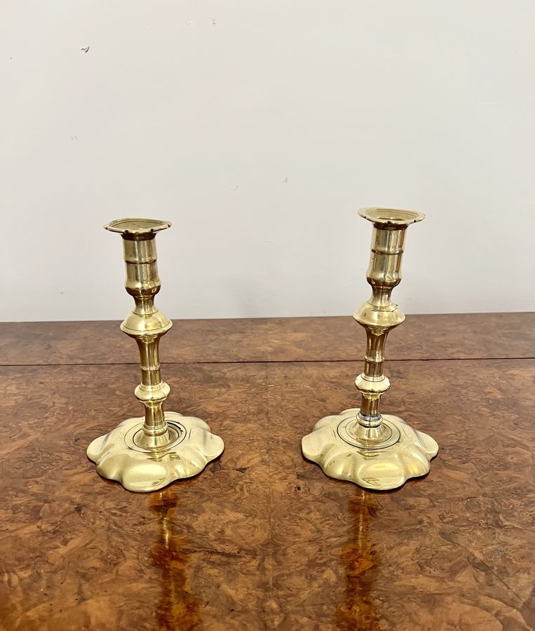 Antique Quality pair of antique Queen Ann brass candlesticks
